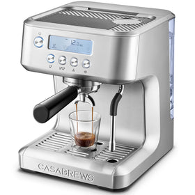 Casabrews Ultra Espresso Machine with LCD display showing easy brew controls for cafe-style drinks
