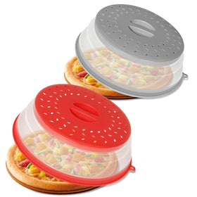 CasaCulina collapsible microwave cover with vented top over plate for splatter control