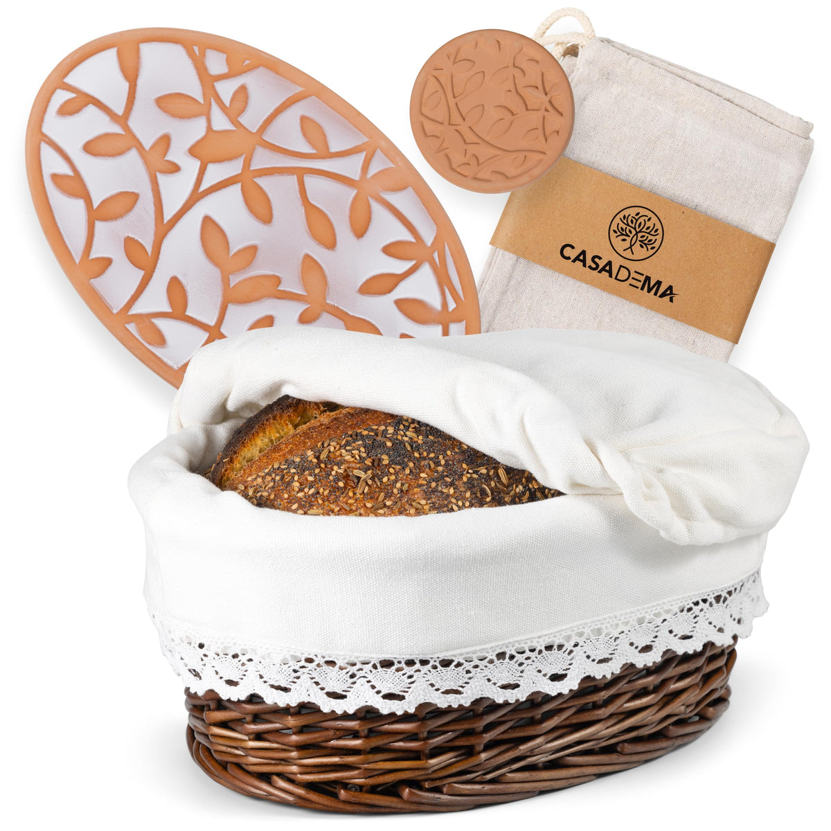 CASADEMA bread warmer basket with liner ready for warm bread at gatherings