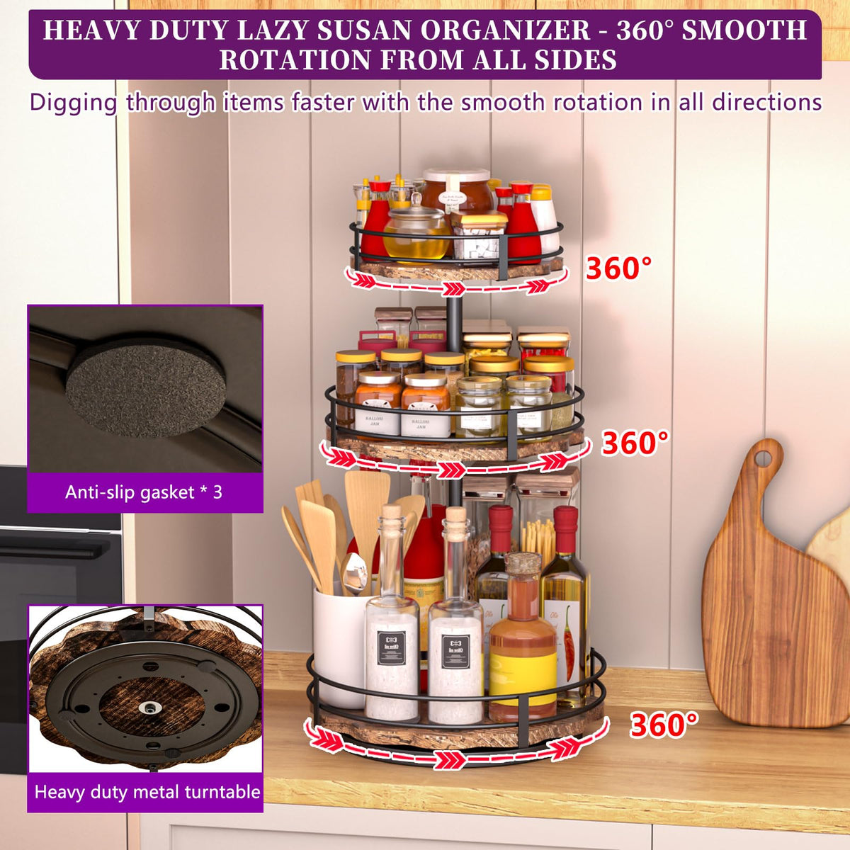 CasaDolce adjustable-height spice rack side view showing quick height change.