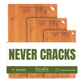 CASAFIT bamboo cutting board set front view, ideal for organized meal prep.