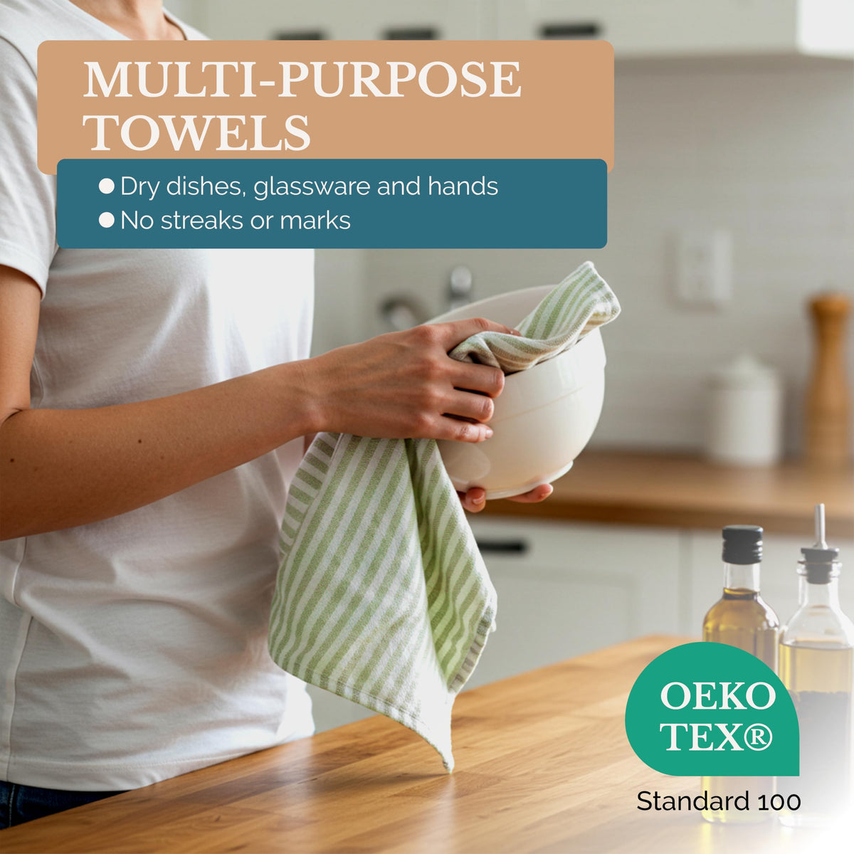 Casa Platino 18x28 kitchen towels laid flat ready for drying dishes.