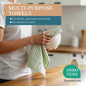 Casa Platino 18x28 kitchen towels laid flat ready for drying dishes.