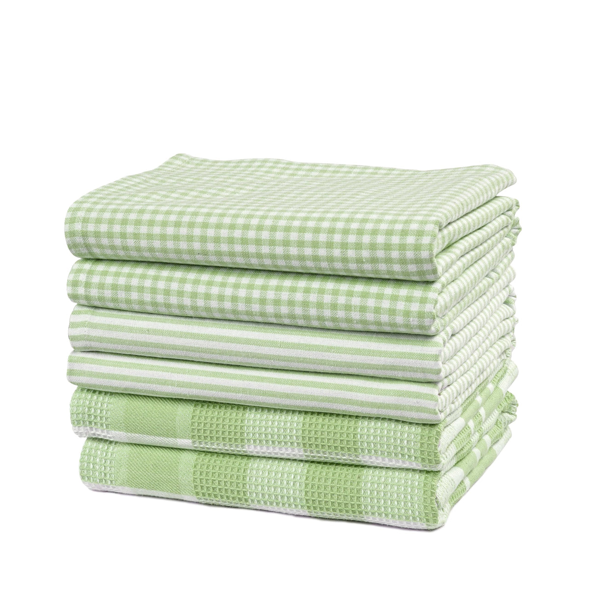 Casa Platino sage green kitchen towels set showcased front for coordinated everyday use.