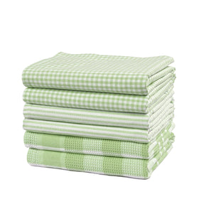 Casa Platino sage green kitchen towels set showcased front for coordinated everyday use.