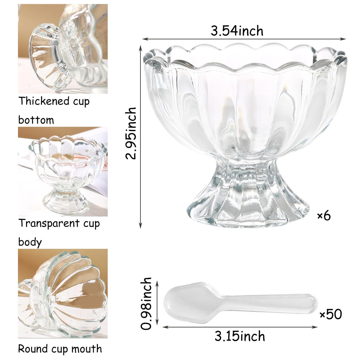 CasaVibe Dessert Bowls 5oz for sundaes with crystal-clear glass to elevate presentation