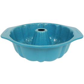CasaWare fluted cake pan blue granite interior release for clean cake removal