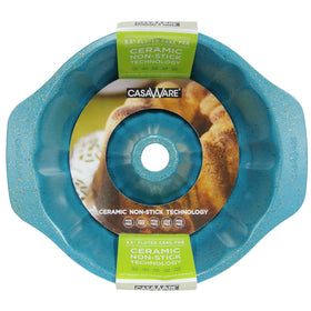 CasaWare fluted cake pan with blue granite exterior showing stylish finish and easy release