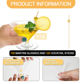 Cashger plastic martini glasses with detachable stem for easy setup