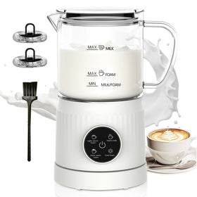 Casimhu 4-in-1 frother with LED screen for cafe-style foam at home.