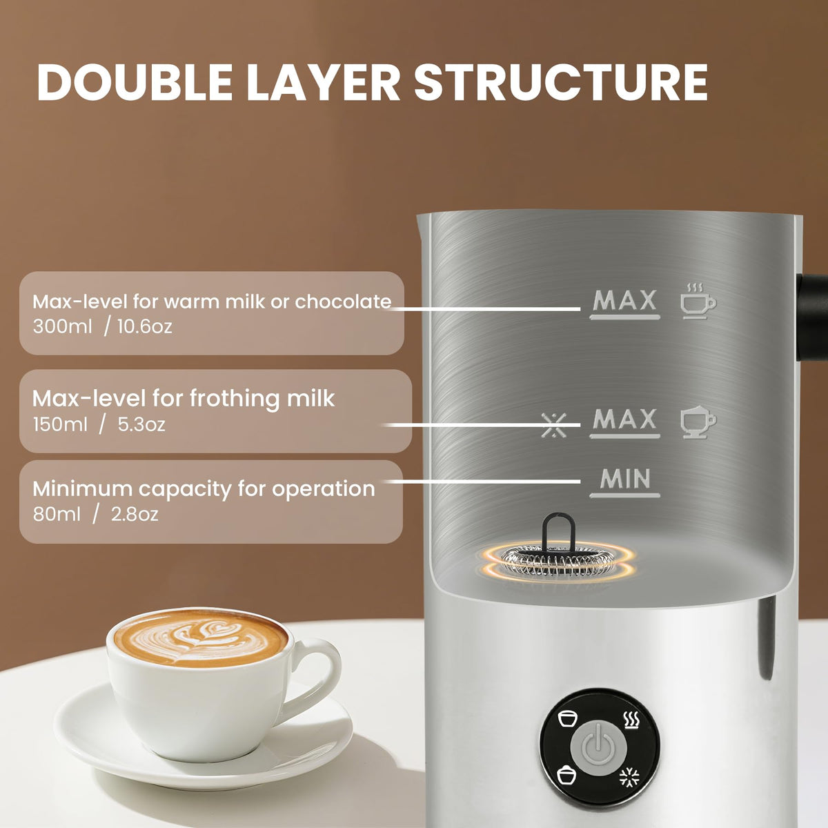Casimhu Milk Frother compact design fits small kitchens.