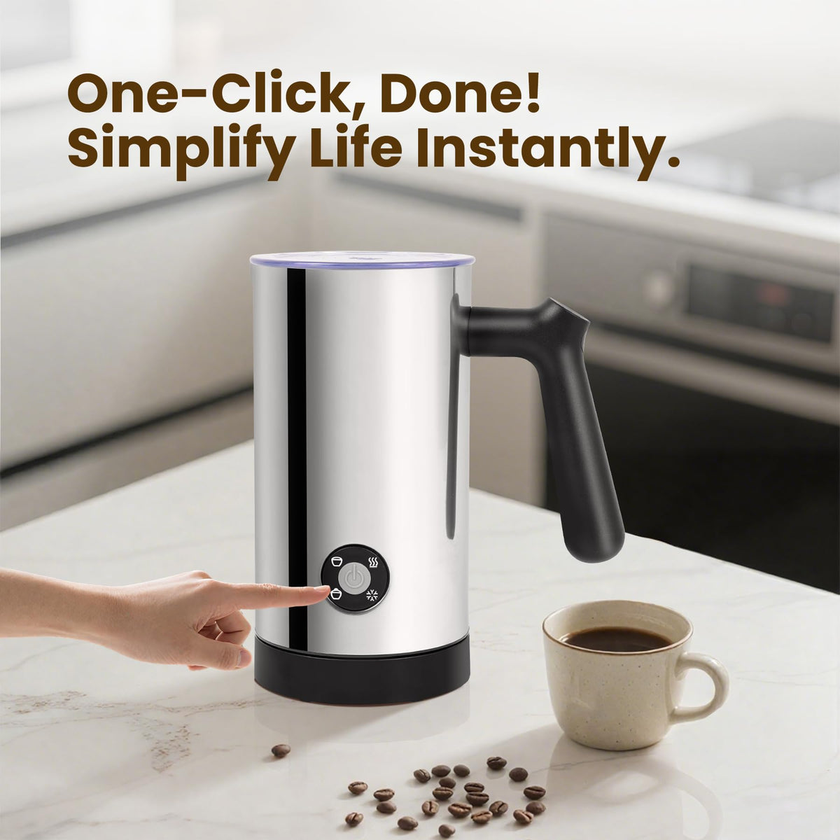 Casimhu Milk Frother hot foam option for silky latte foam.