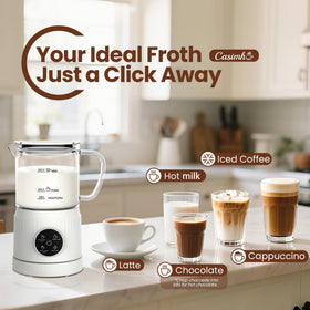 Casimhu frother's transparent glass lets you watch the foam form.