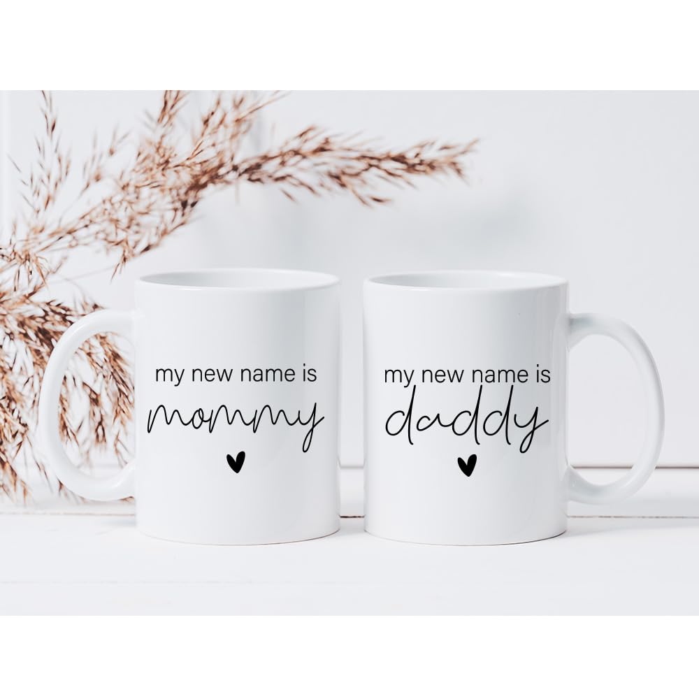 CATABUBU mommy daddy mugs set back view showing durable print