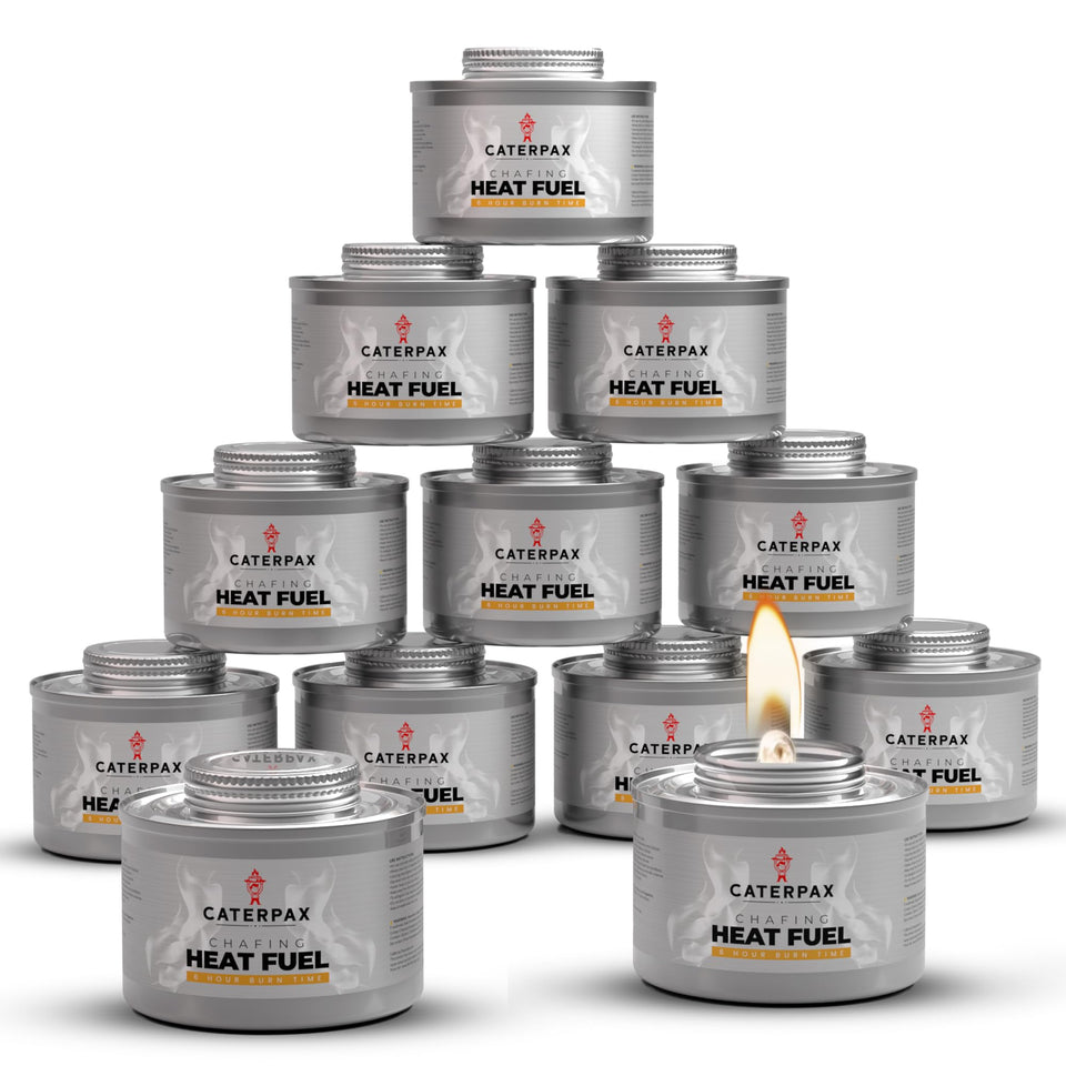 Caterpax 12-pack display for events highlighting long-lasting heat for buffets