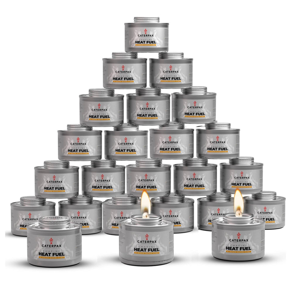 Caterpax 24-pack chafing fuel cans ready for long-running buffet heat