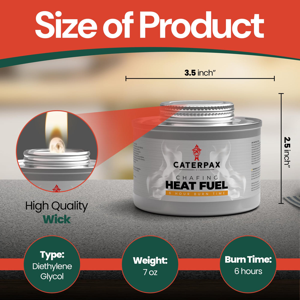 Caterpax chafing fuel can with easy-lighting wick for reliable setup