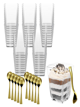 Catertopia 3oz clear dessert cups show desserts with crystal clarity.