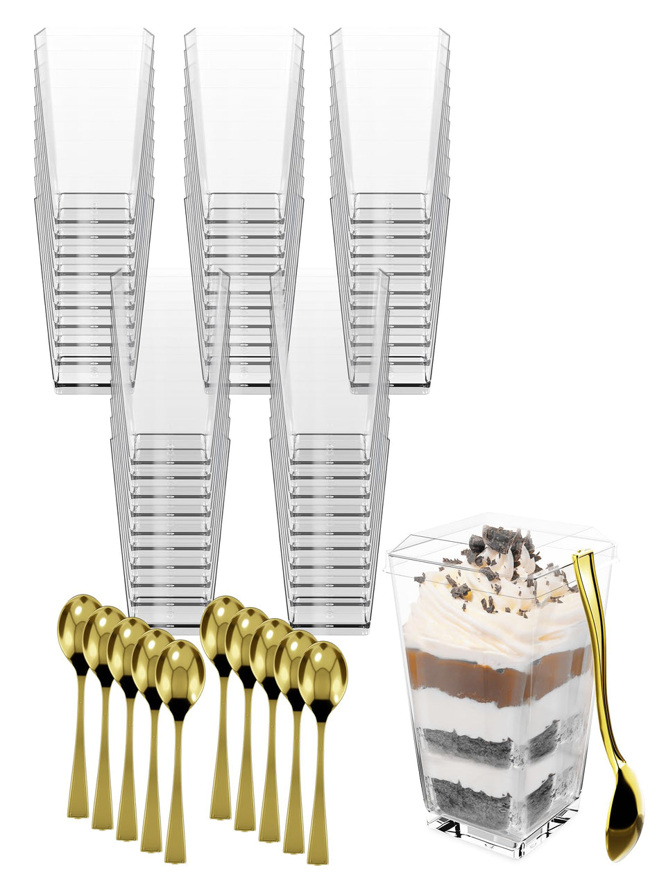 Catertopia 3oz clear dessert cups show desserts with crystal clarity.