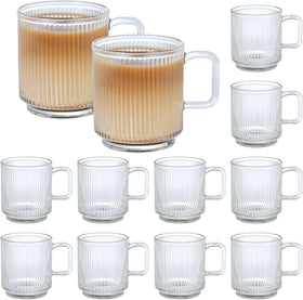 Catsayer 12-pack vertical stripes mugs for everyday coffee and tea enjoyment.