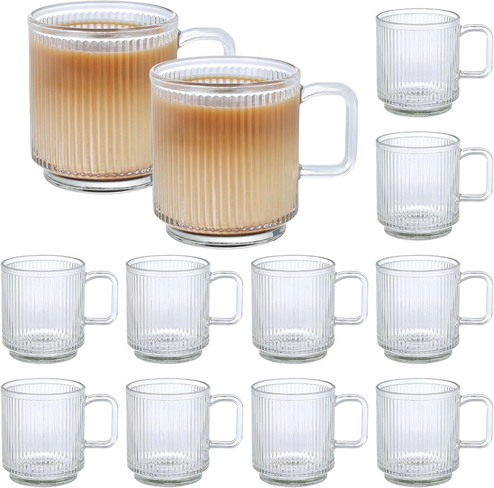 Catsayer 12-pack vertical stripes mugs for everyday coffee and tea enjoyment.