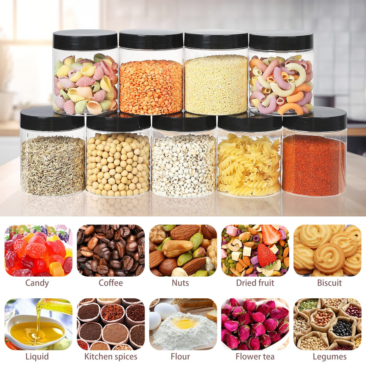 Catsayer multipurpose jars organize dry foods, cosmetics, crafts, and more.