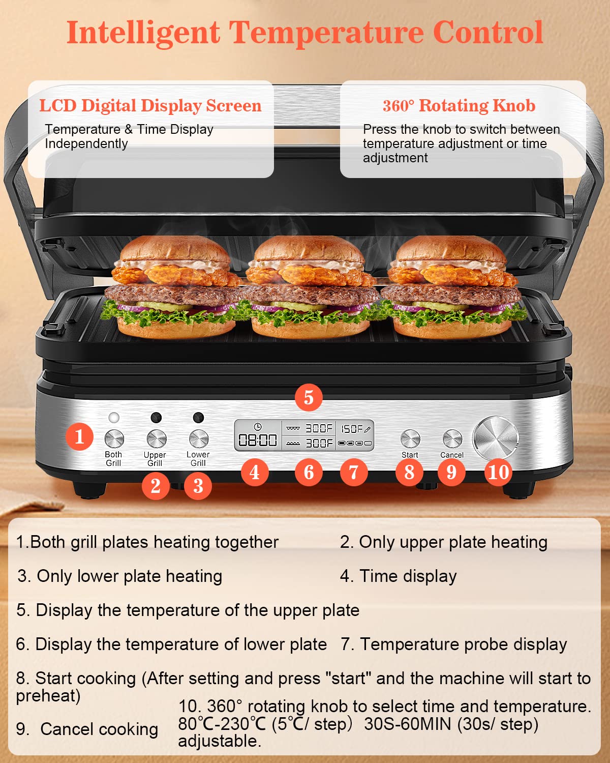 CATTLEMAN CUISINE 180-degree hinge allows even cooking of thick foods