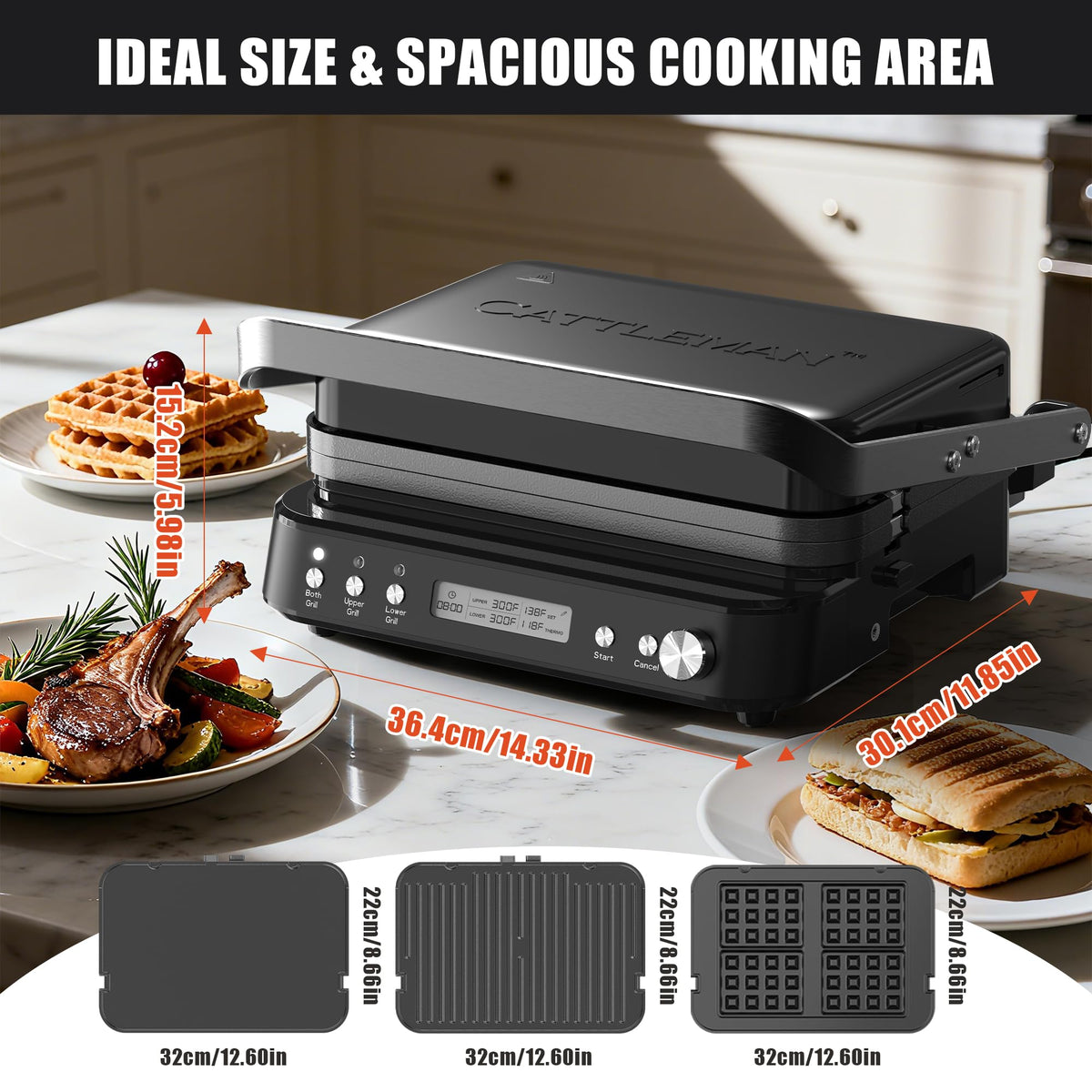 Detachable drip tray on Cattleman Cuisine reduces grease splatter