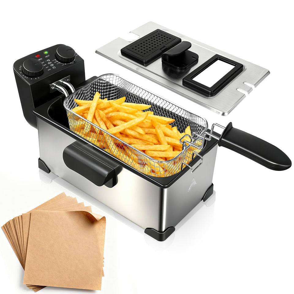 CATTLEMAN CUISINE immersion deep fryer front view, compact 3L unit for home frying.