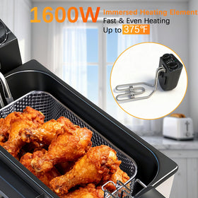 CATTLEMAN CUISINE immersion deep fryer top view showing controls for precise temperature and timer.