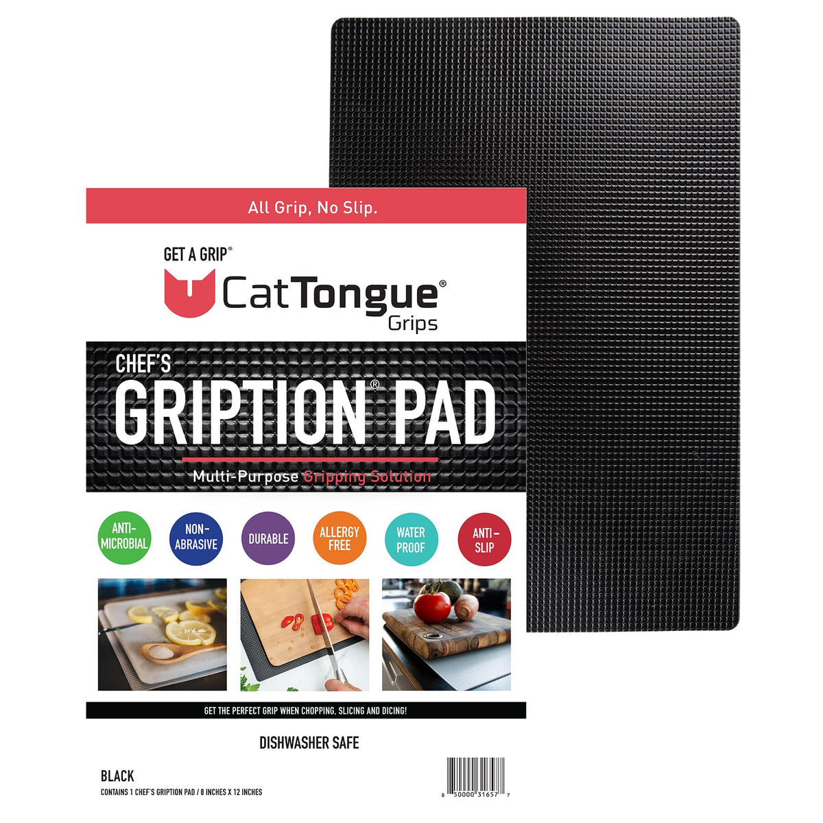 CatTongue Grips cutting board mat prevents sliding for safer, more precise slicing.