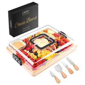 CAWIU charcuterie board with lid and handle for travel and secure transport.