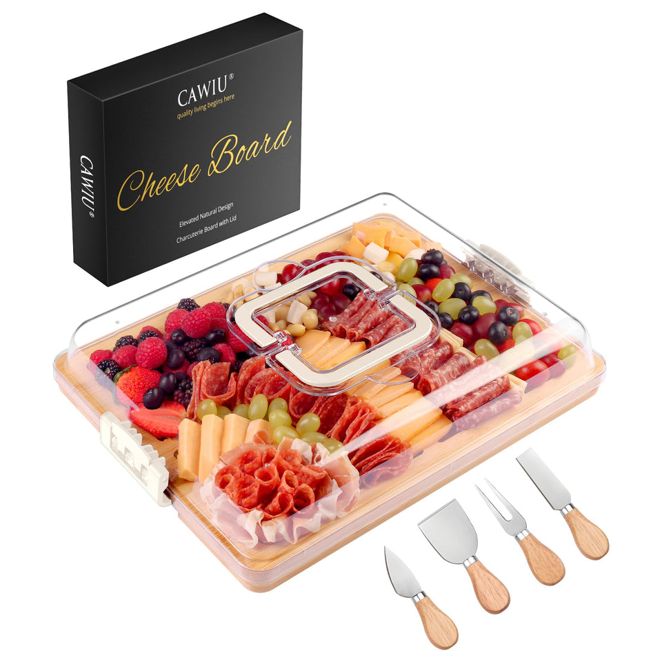 CAWIU charcuterie board with lid and handle for secure transport at gatherings