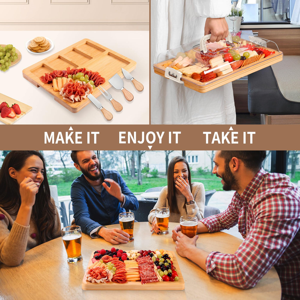 CAWIU board with six compartments keeps foods neatly separated