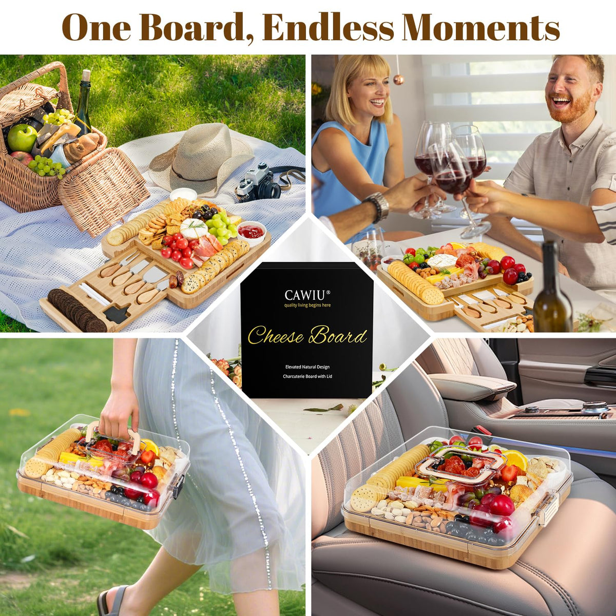 CAWIU cream charcuterie board hosting set ideal for wine and cheese nights.