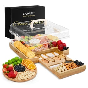 CAWIU premium charcuterie board with lid demonstrates portable storage for gatherings.