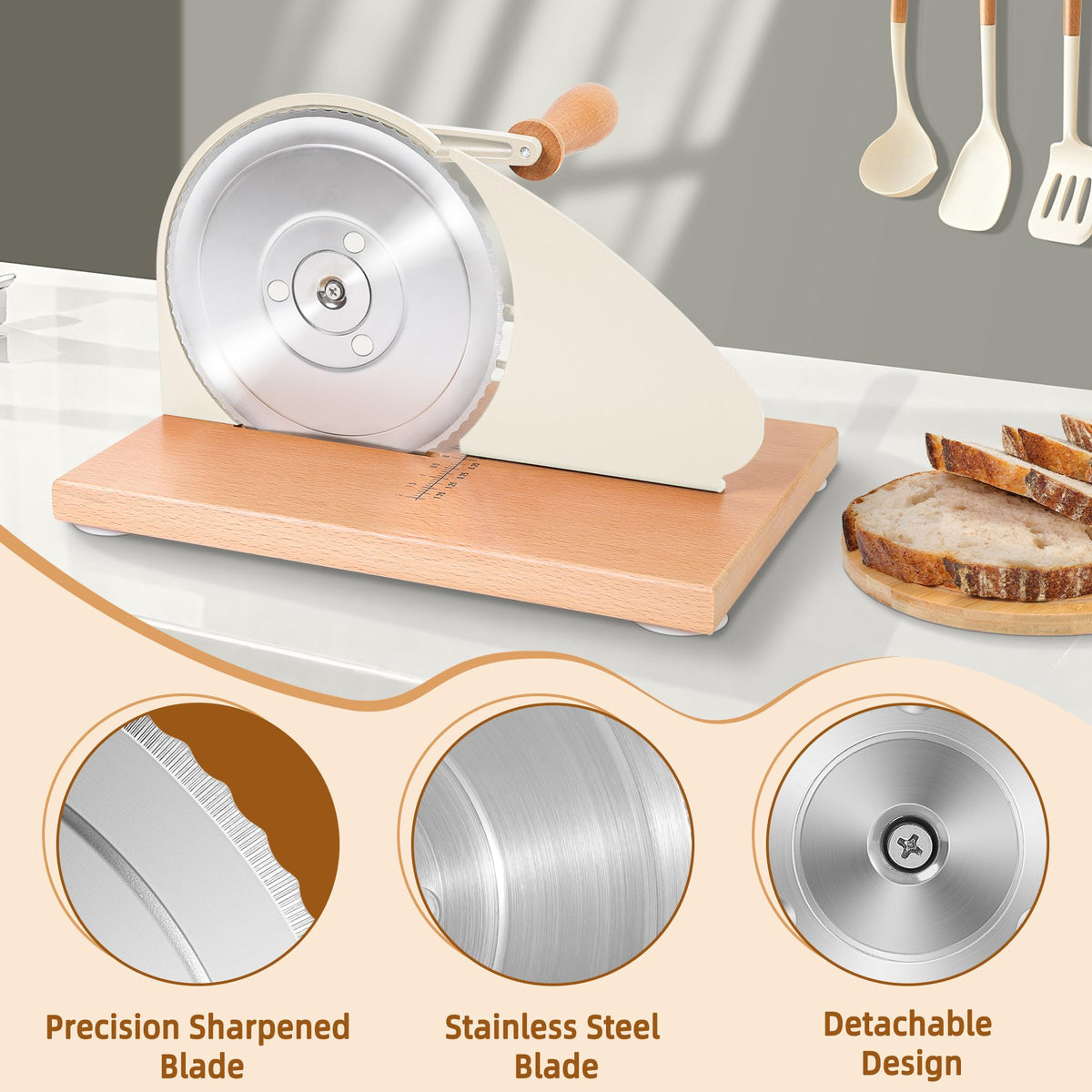 CAWIU metal guide and blade deliver consistent, crush-free slices