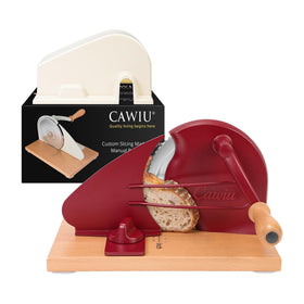 CAWIU Upgraded manual bread slicer with red hand crank for precise, even slices.