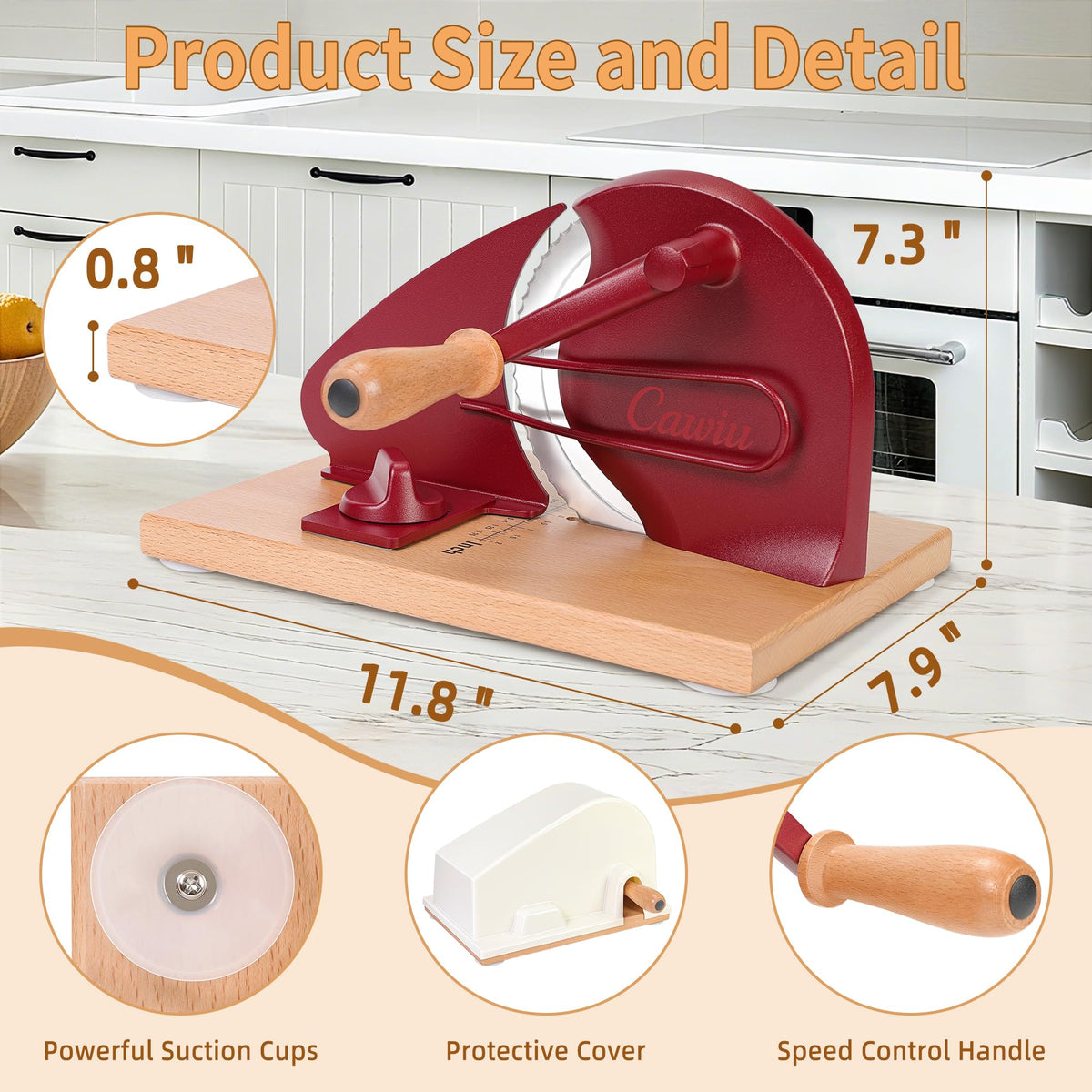 CAWIU bread slicer red with slicing guide for consistent crust-to-crust cuts.
