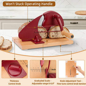 CAWIU manual bread slicer red with strong suction cups for stable operation.