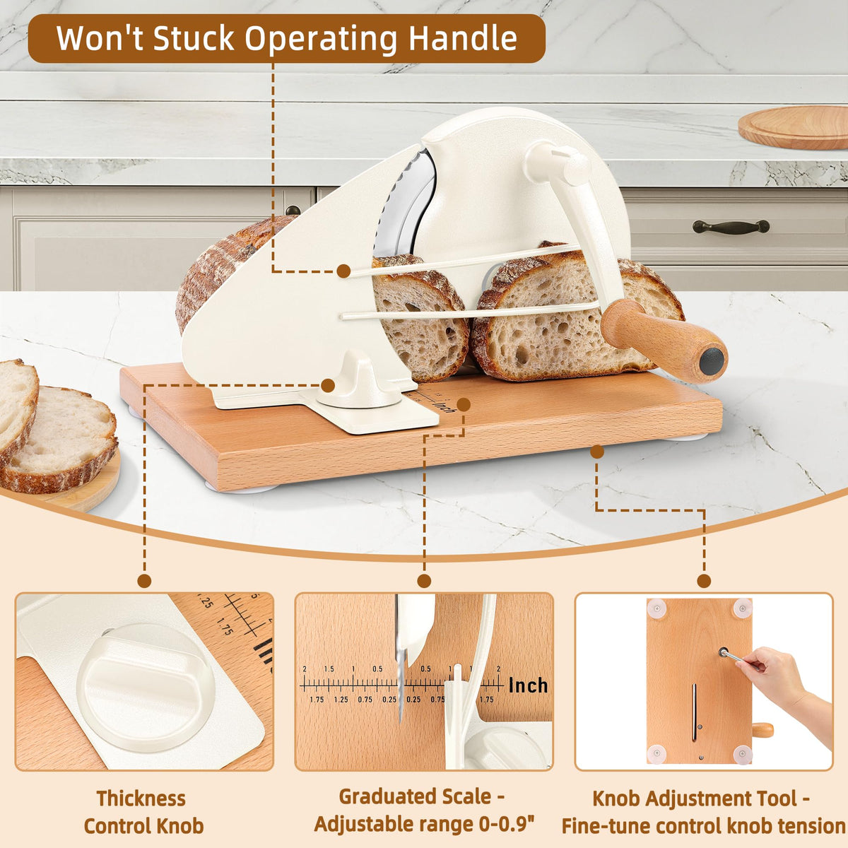 CAWIU scale marks enable precise thicknesses from sandwiches to toast