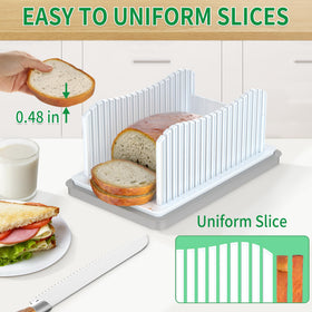 Adjustable width guide for loaves, bagels, and cakes