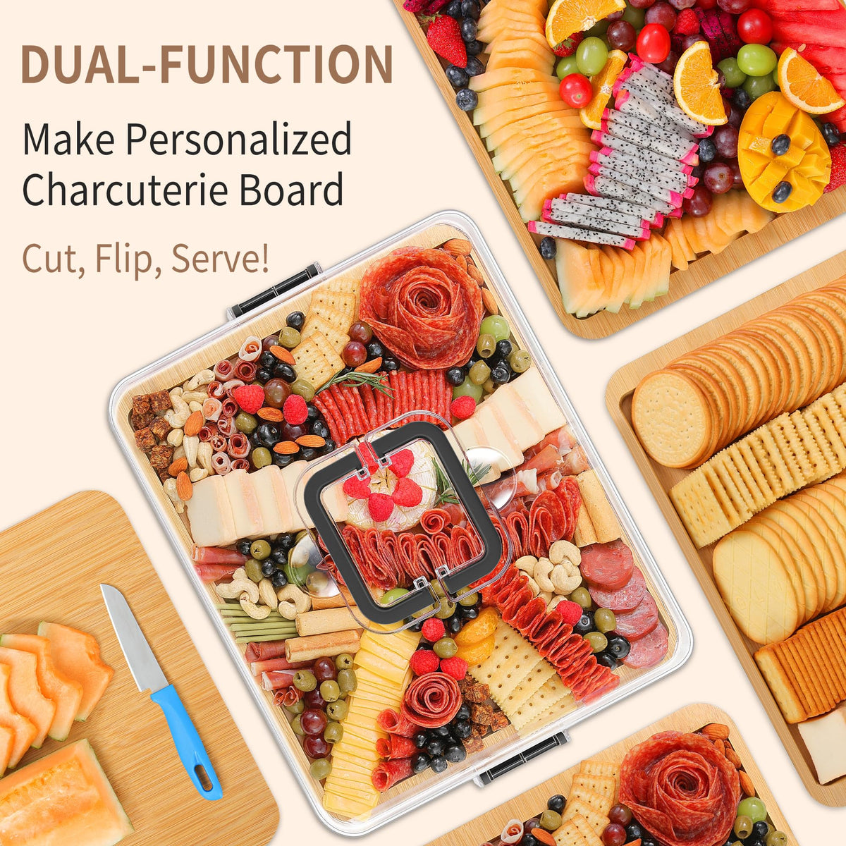 CAWIU board with 8 compartments offering flexible layout for party spreads