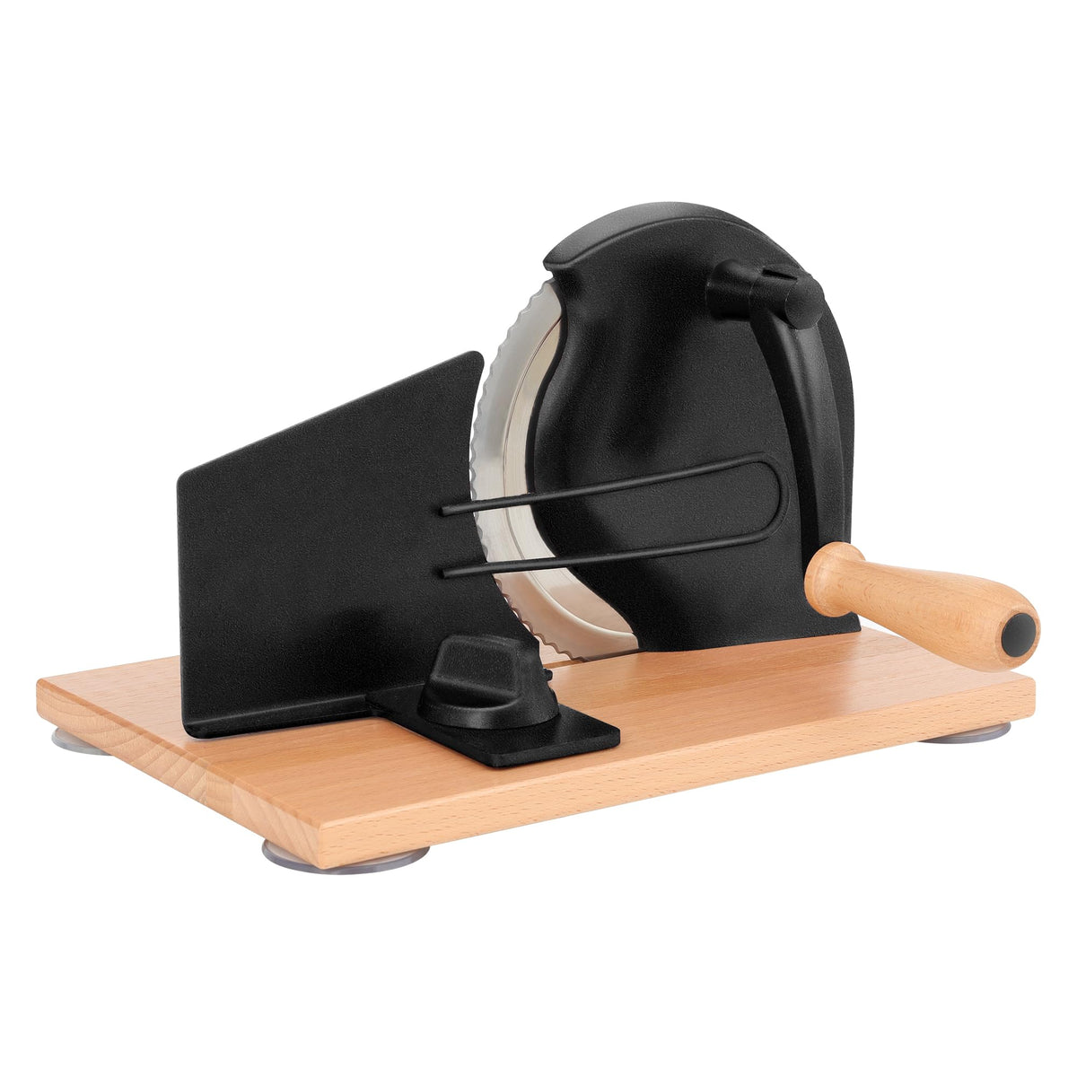 CAWIU manual bread slicer with hand crank showing full unit for even slices