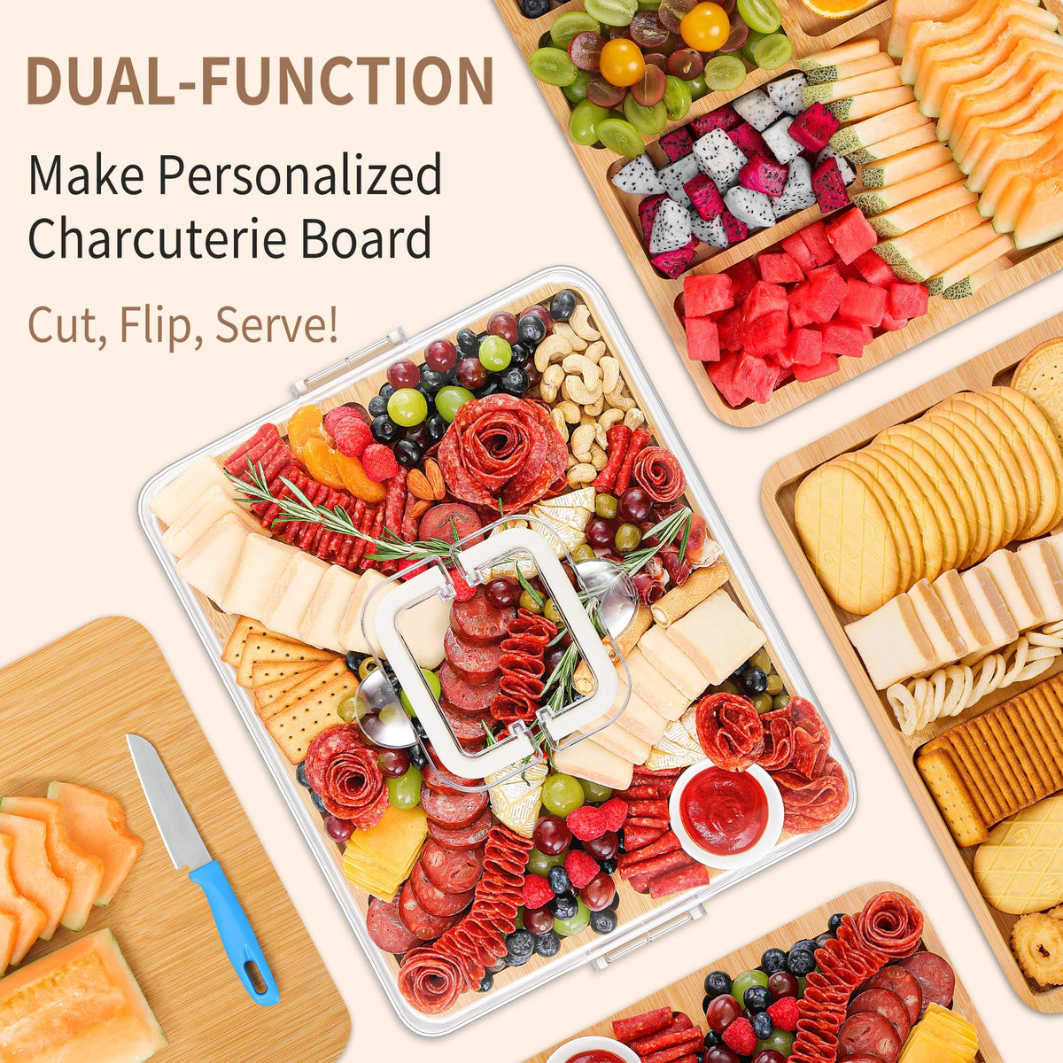 CAWIU dual-function board for cutting and serving streamlines gatherings at home.