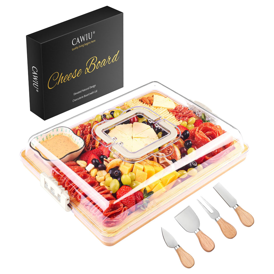 CAWIU bamboo charcuterie board with lid and handle for secure travel