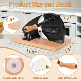 CAWIU manual bread slicer in use, showcasing the hand crank for even slices