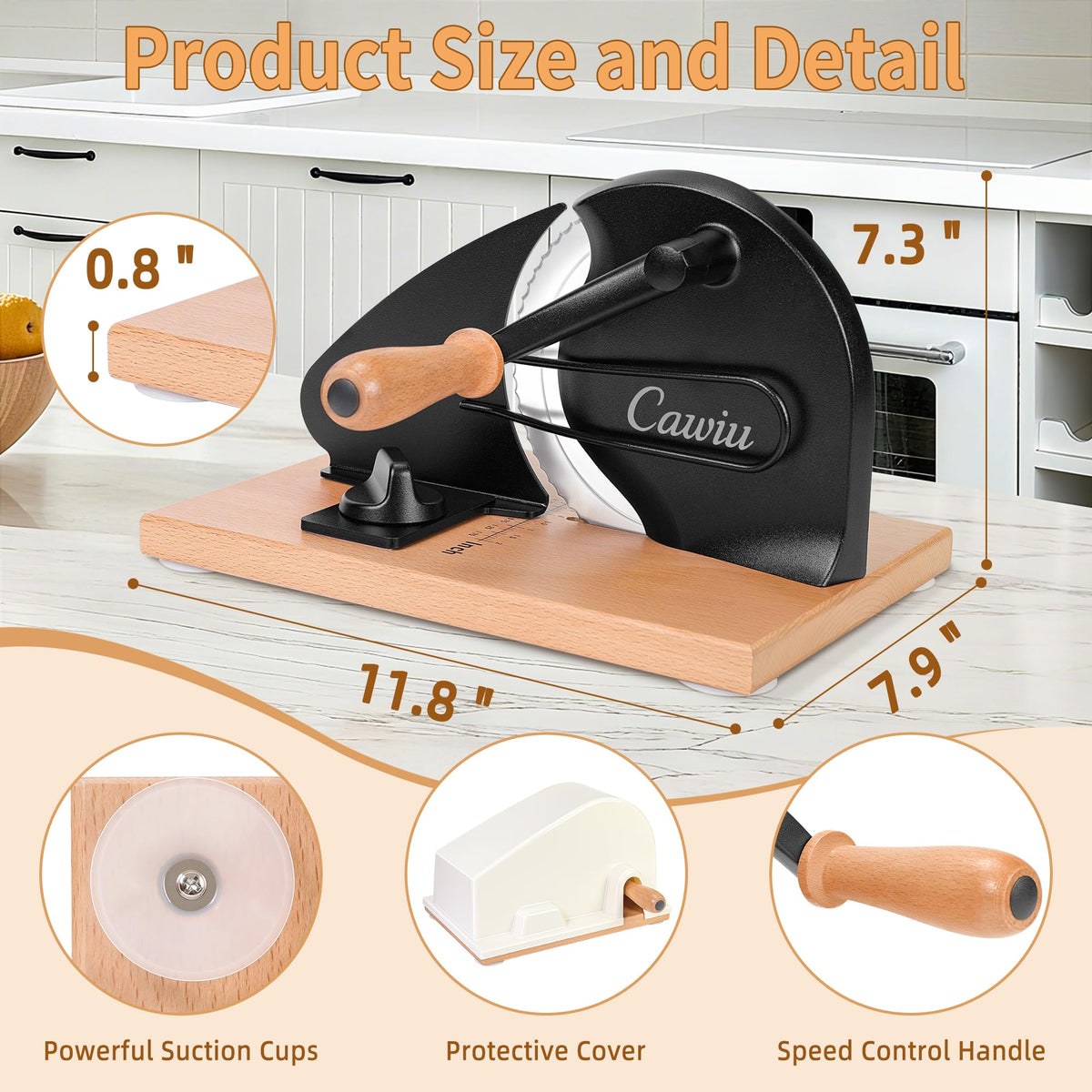 CAWIU manual bread slicer in use, showcasing the hand crank for even slices