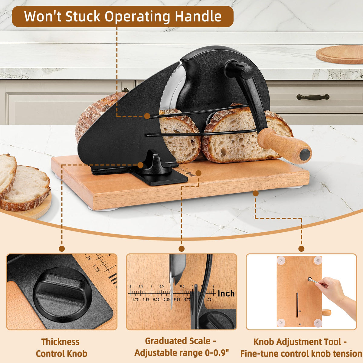 CAWIU slicer on a stable base with suction cups for secure cutting