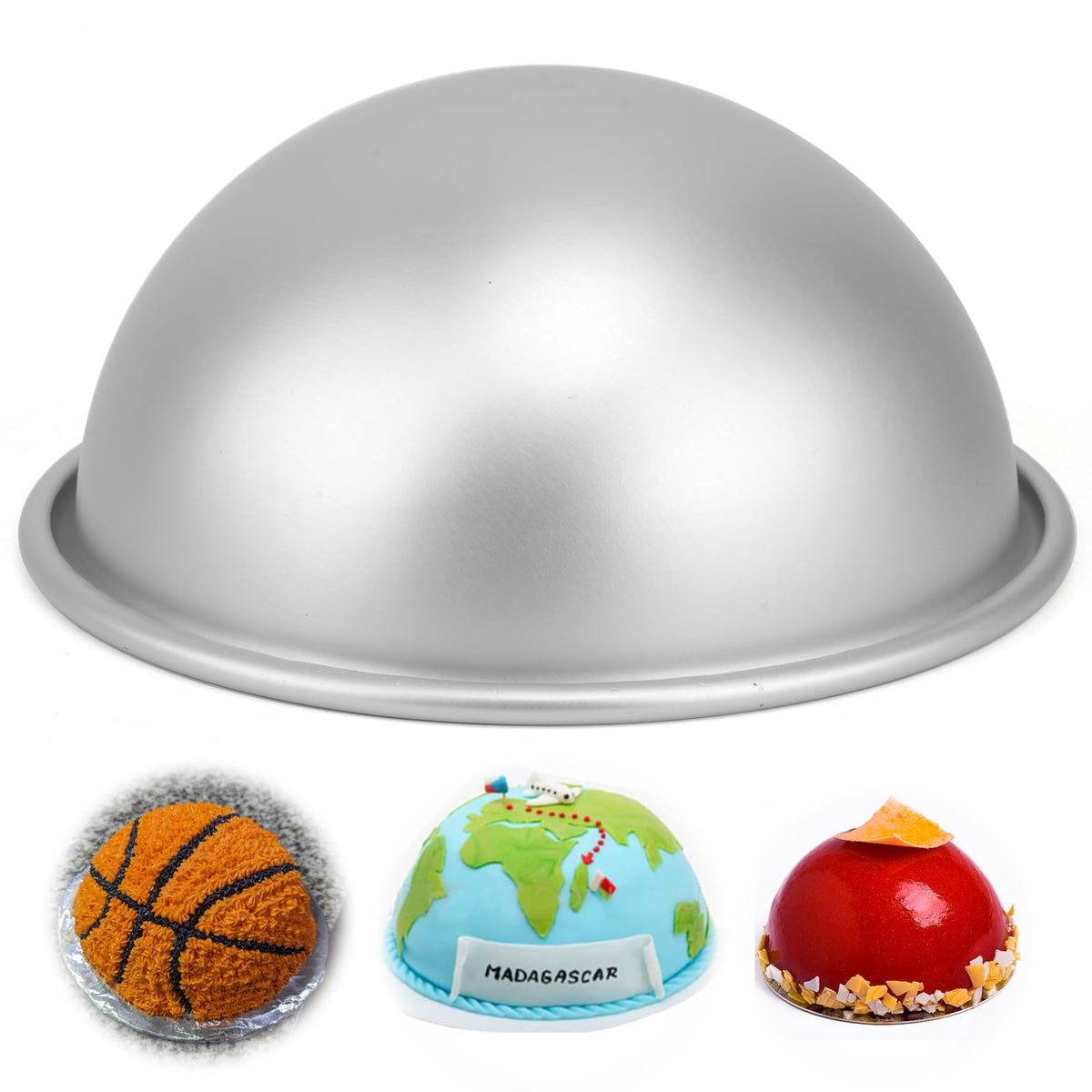 Cayanmydery 6-inch dome cake pan product image highlighting durable anodized aluminum.
